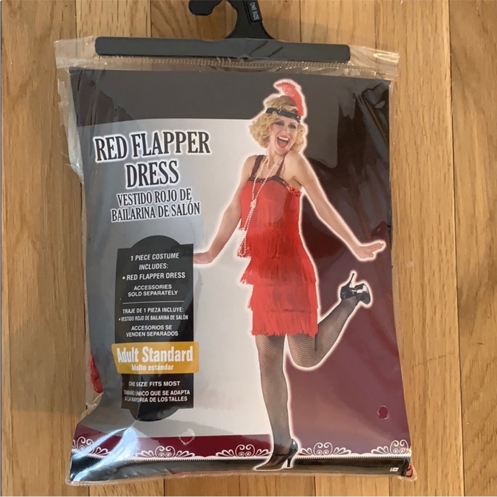 Halloween Red Flapper Costume Dress w Headband & Cigarette Holder